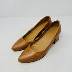 Nisolo Tan Leather Block Heel Pumps Size 7 Sustainable Ethical Work Office Shoes
